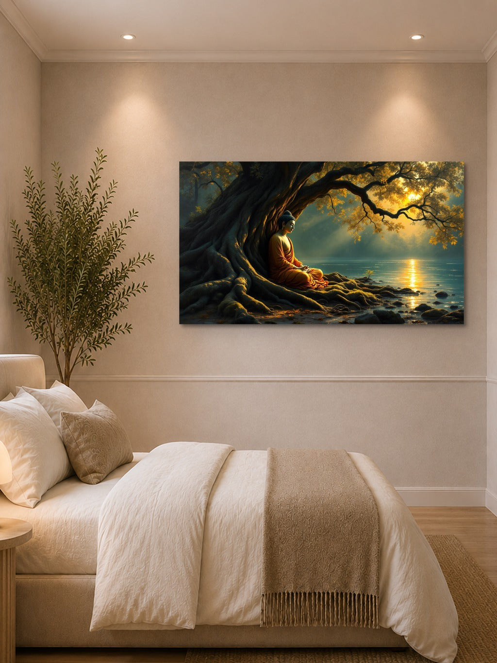Buddha in Meditation — Jewel-Tone Impasto Oil Painting Print — room 1