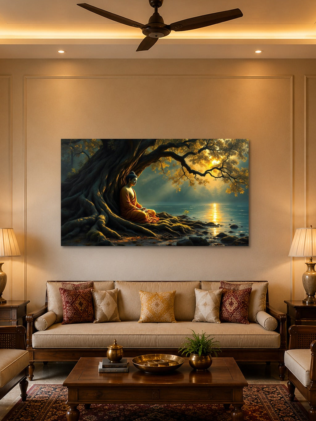 Buddha in Meditation — Jewel-Tone Impasto Oil Painting Print — room 2