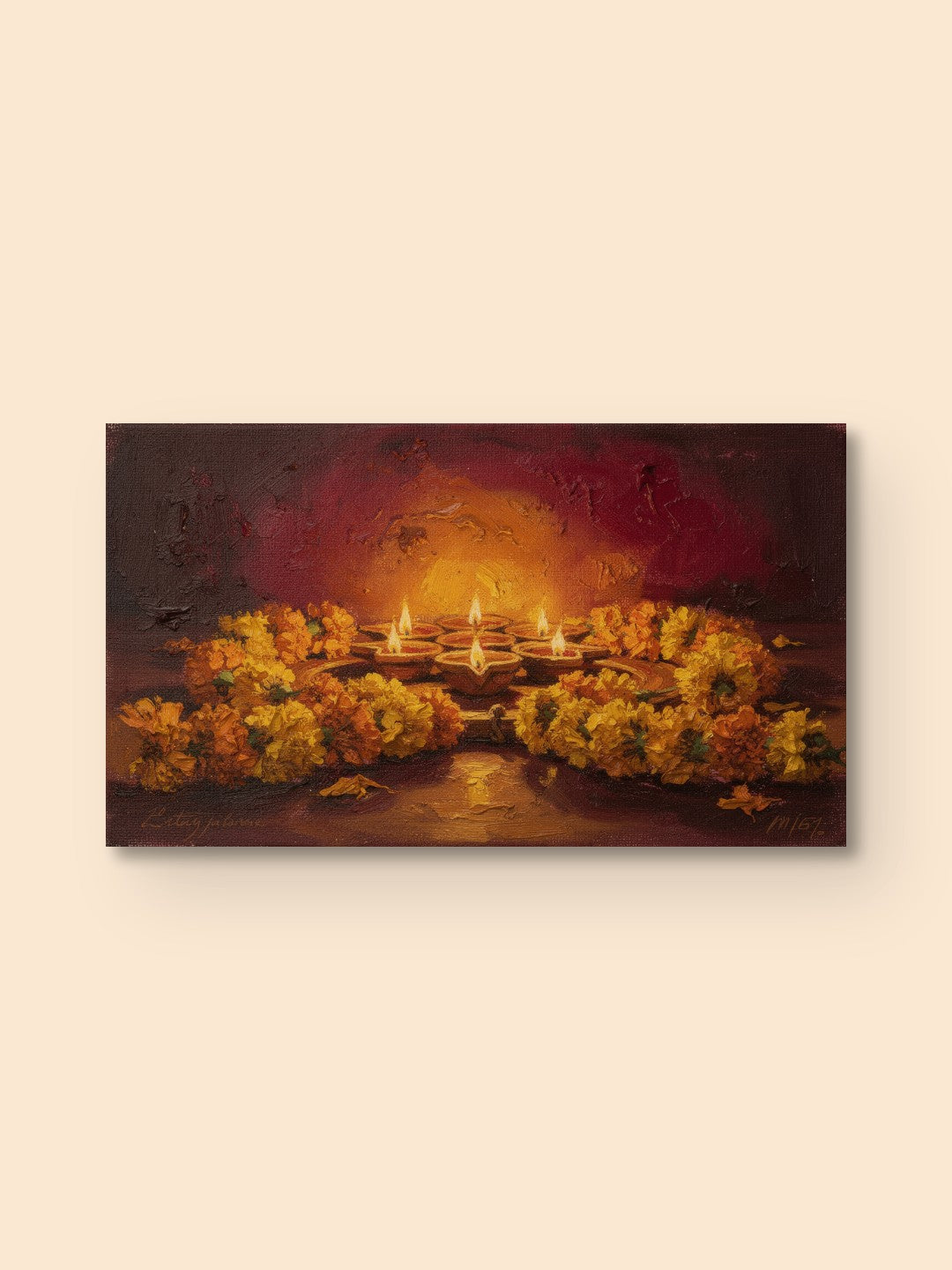 Diwali Diyas Oil Painting — canvas
