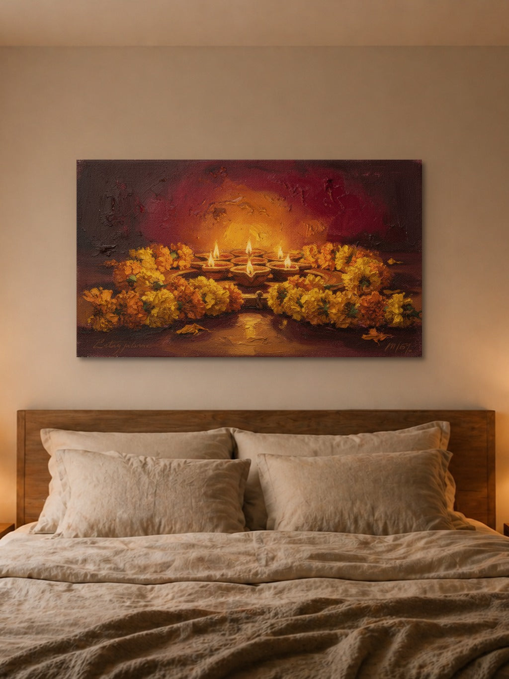 Diwali Diyas Oil Painting — room 4