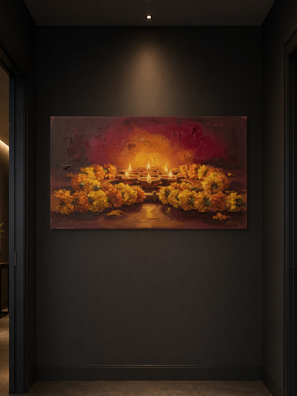 Diwali Diyas Oil Painting — room 3