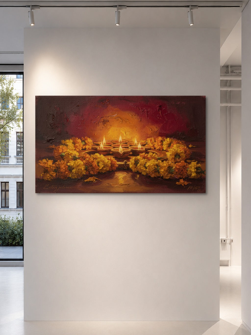 Diwali Diyas Oil Painting — room 5