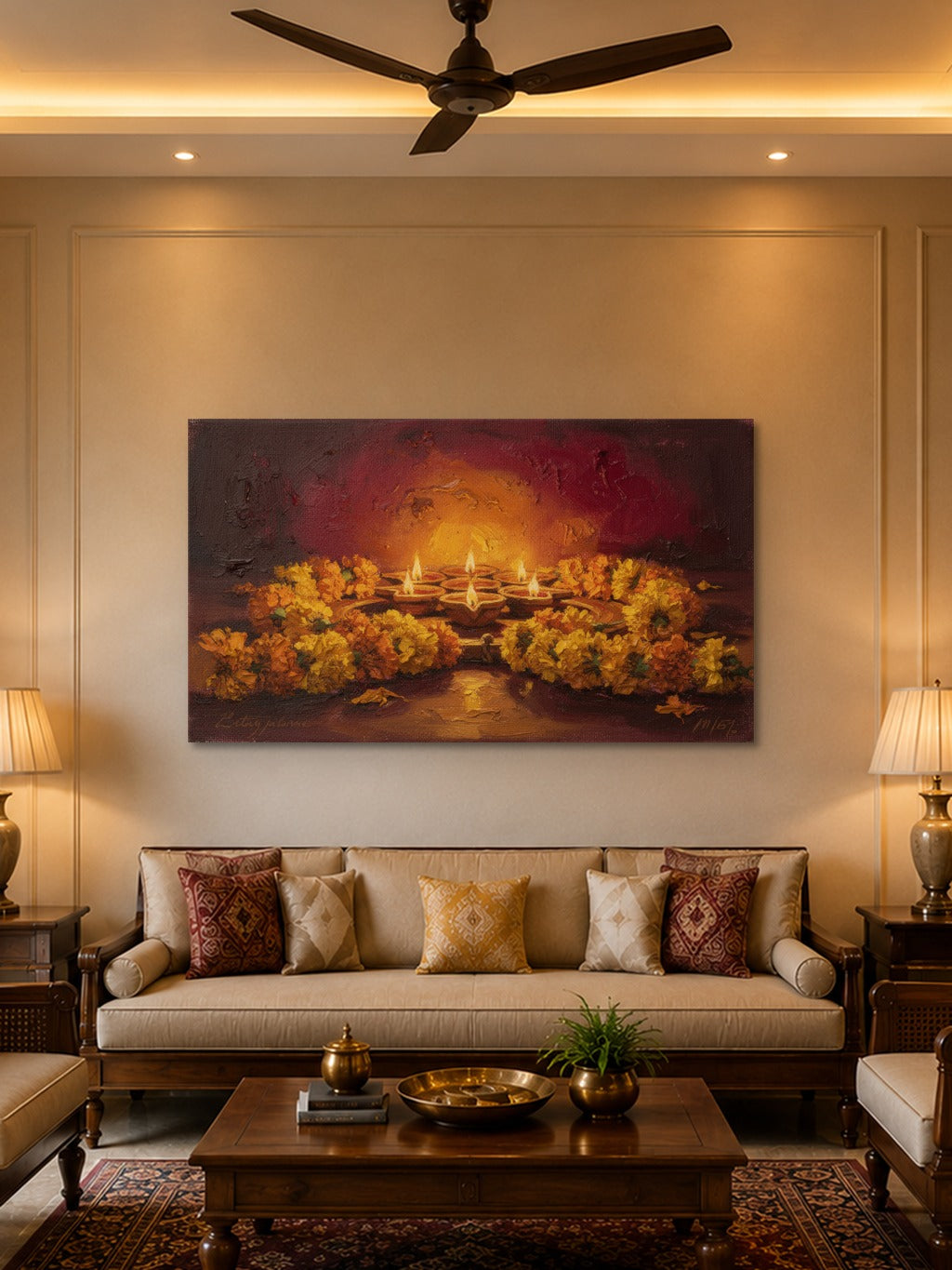 Diwali Diyas Oil Painting — room 2