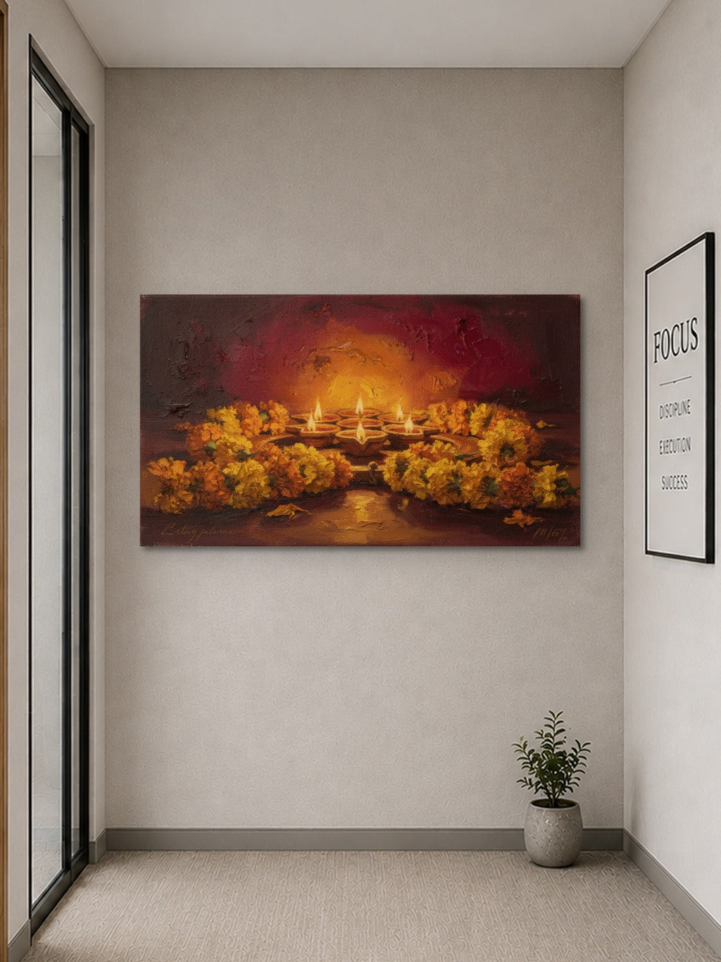 Diwali Diyas Oil Painting — room 9
