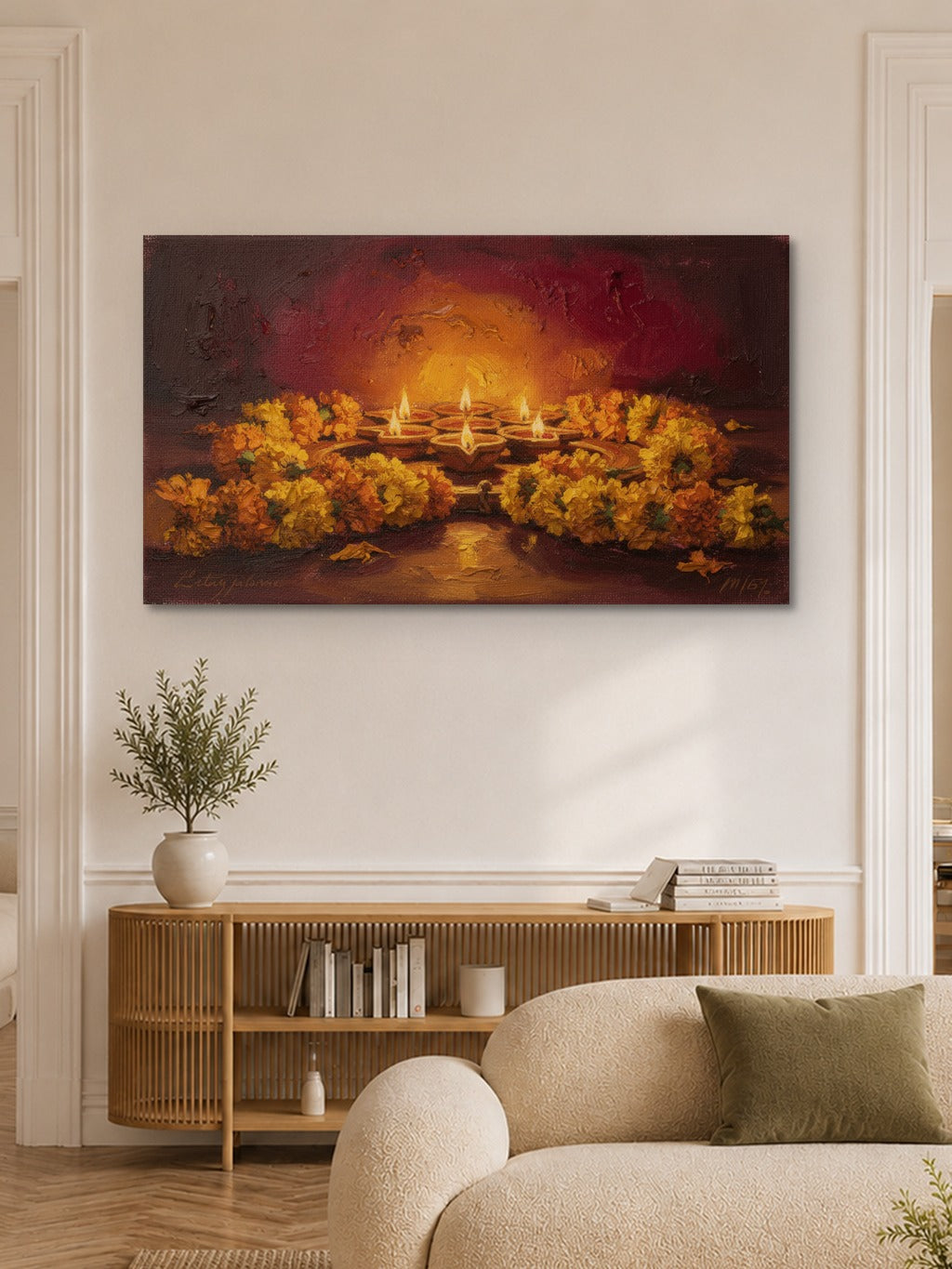 Diwali Diyas Oil Painting — room 6