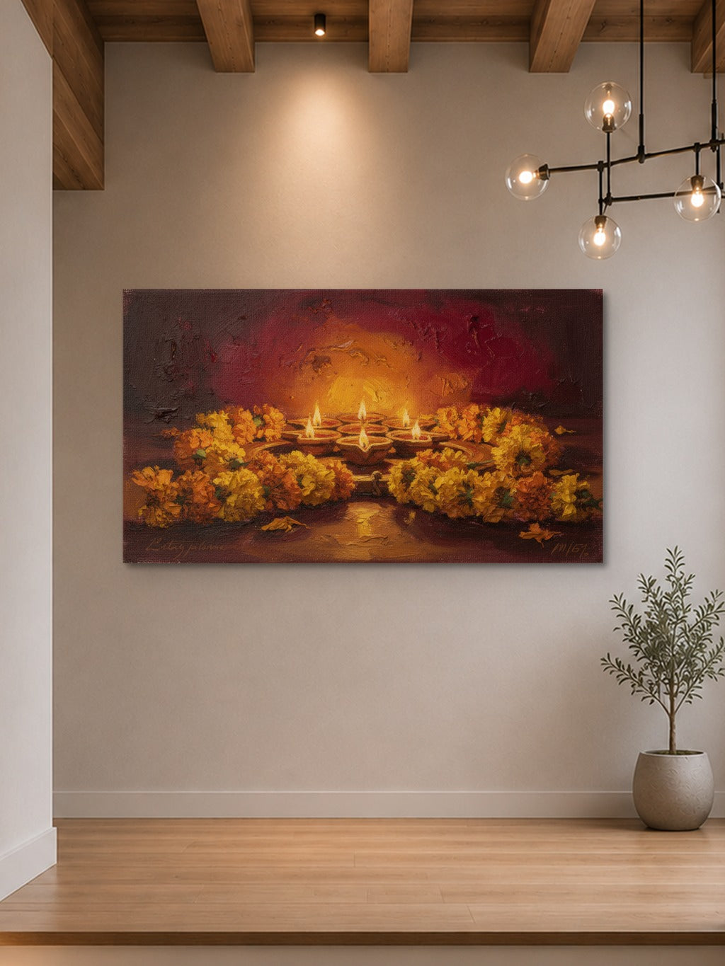 Diwali Diyas Oil Painting — room 7