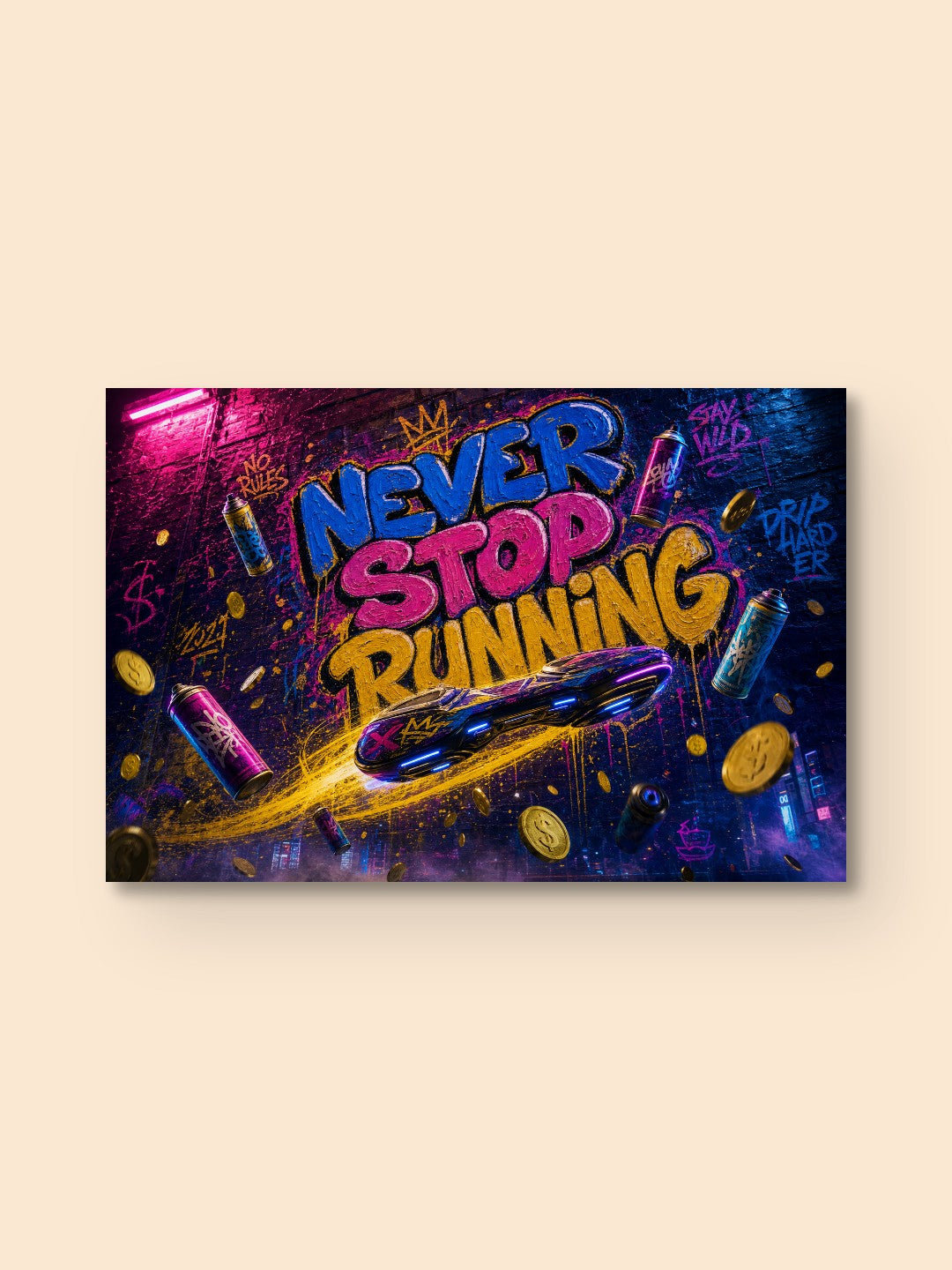 Never Stop Running Urban Art — canvas