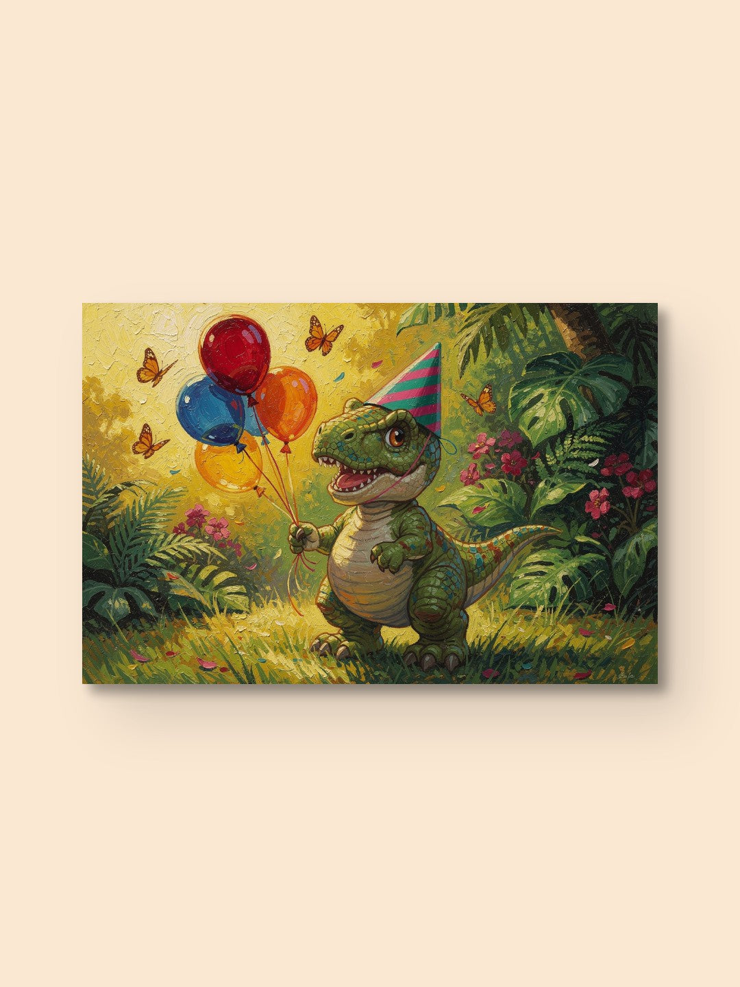 Baby T-Rex Party Jungle — canvas