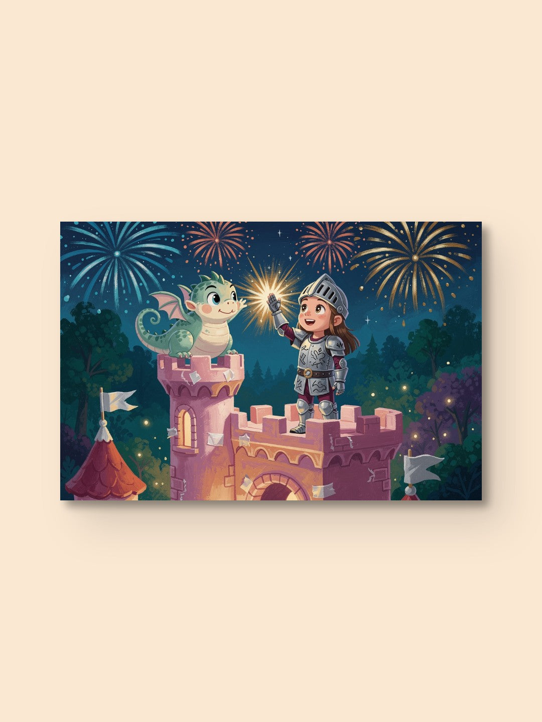 Girl & Dragon Castle Print — canvas