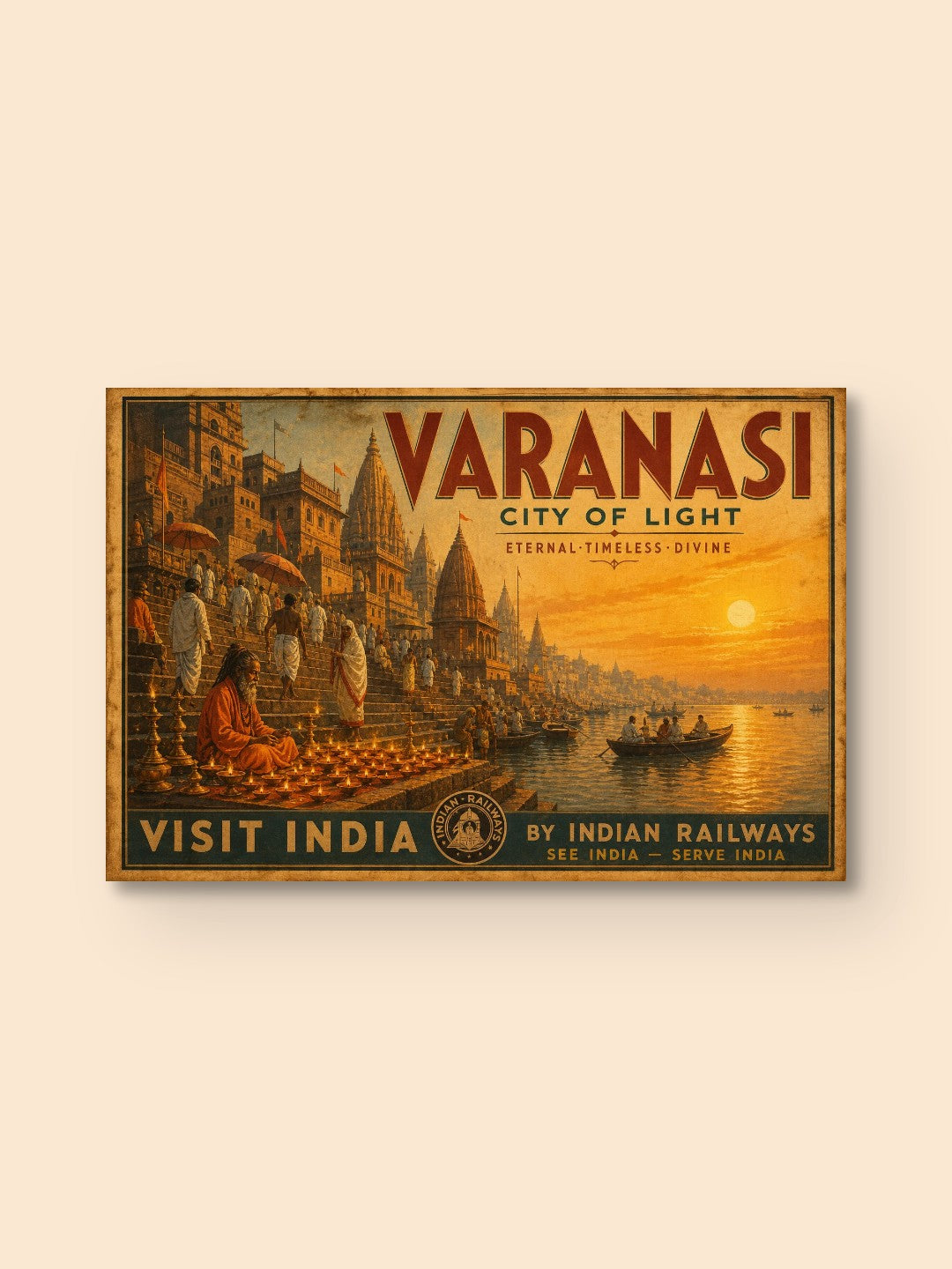 Varanasi Ghats Vintage Print — canvas