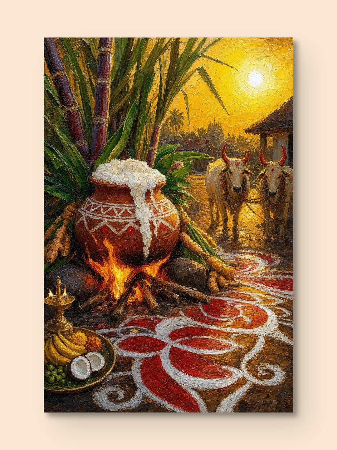 Tamil Pongal Morning Art — canvas