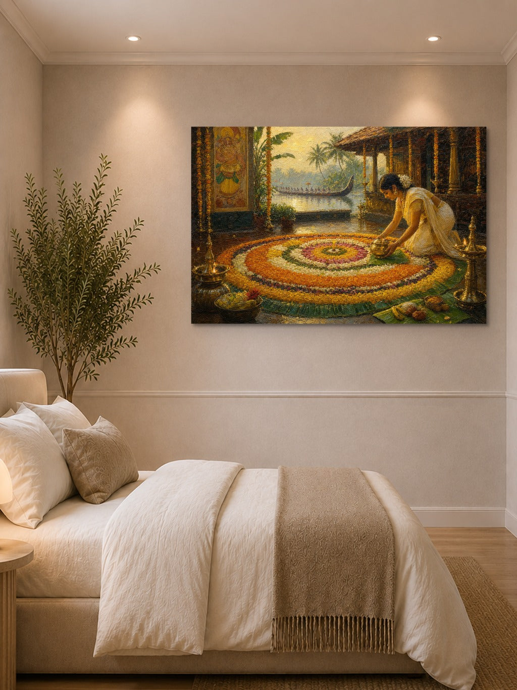 Onam Pookalam Oil Print — room 1
