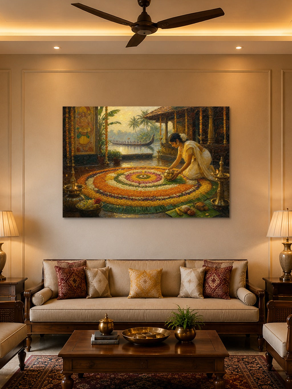 Onam Pookalam Oil Print — room 2