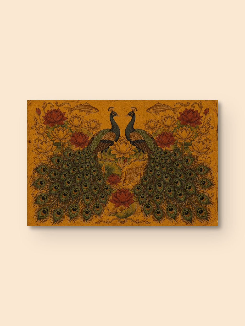 Madhubani Peacock Lotus Art — canvas
