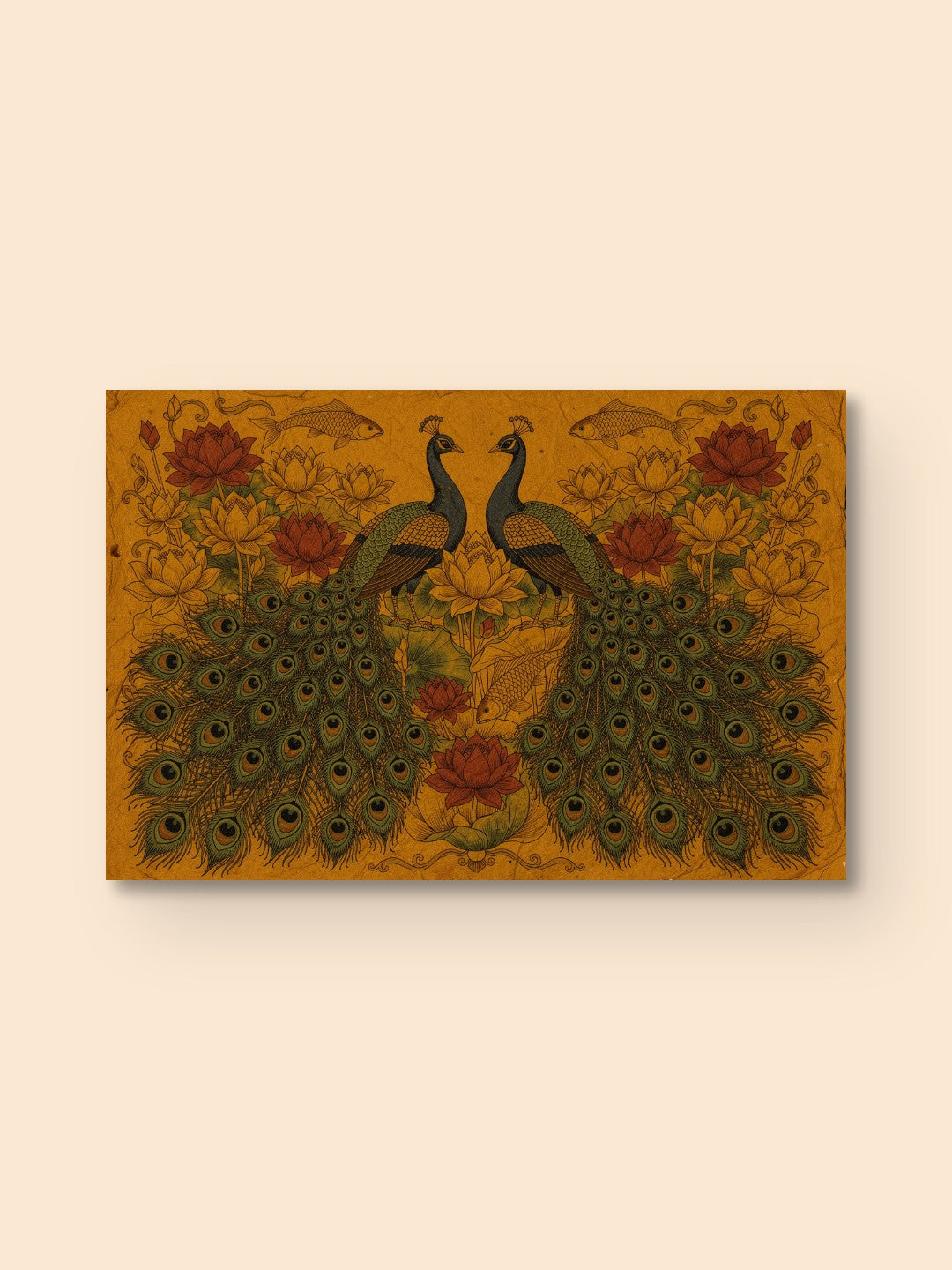 Madhubani Peacock Lotus Art — canvas