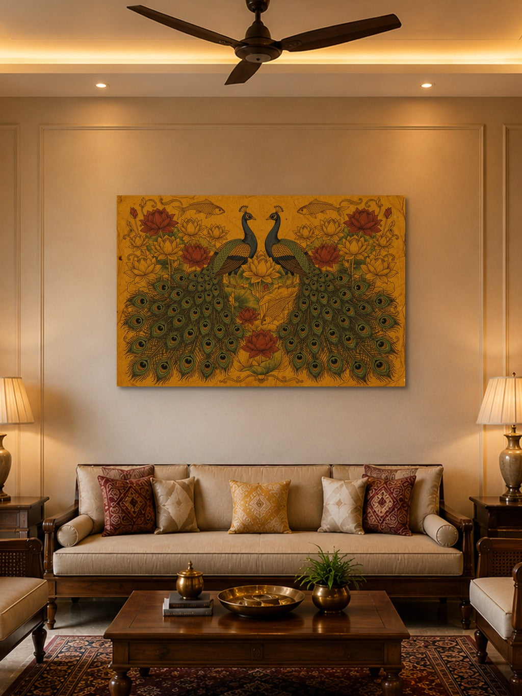 Madhubani Peacock Lotus Art — room 2