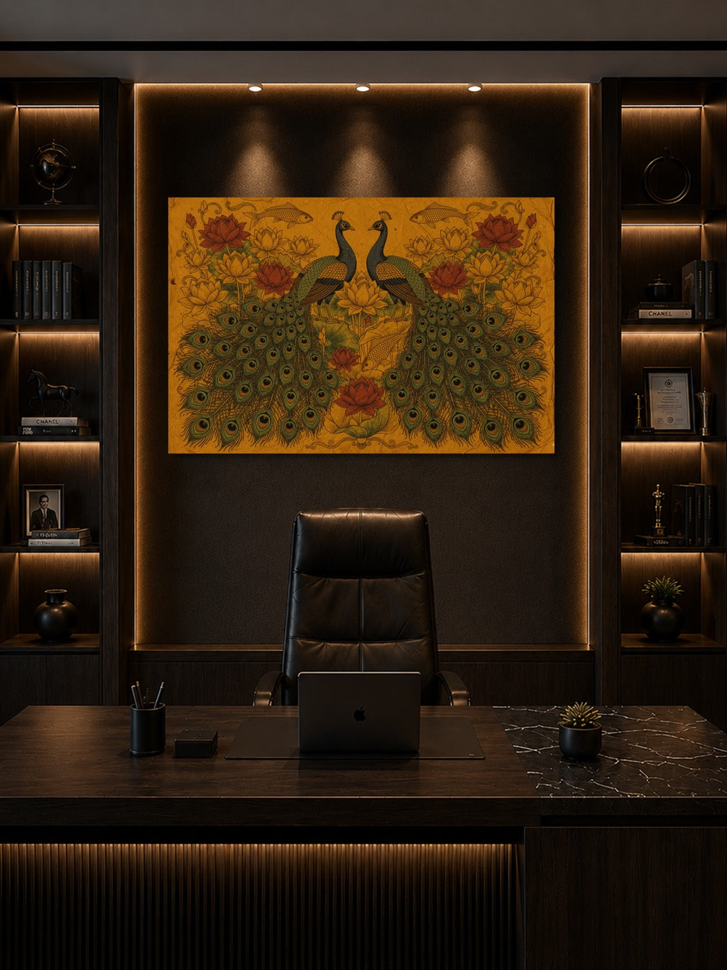 Madhubani Peacock Lotus Art — room 8