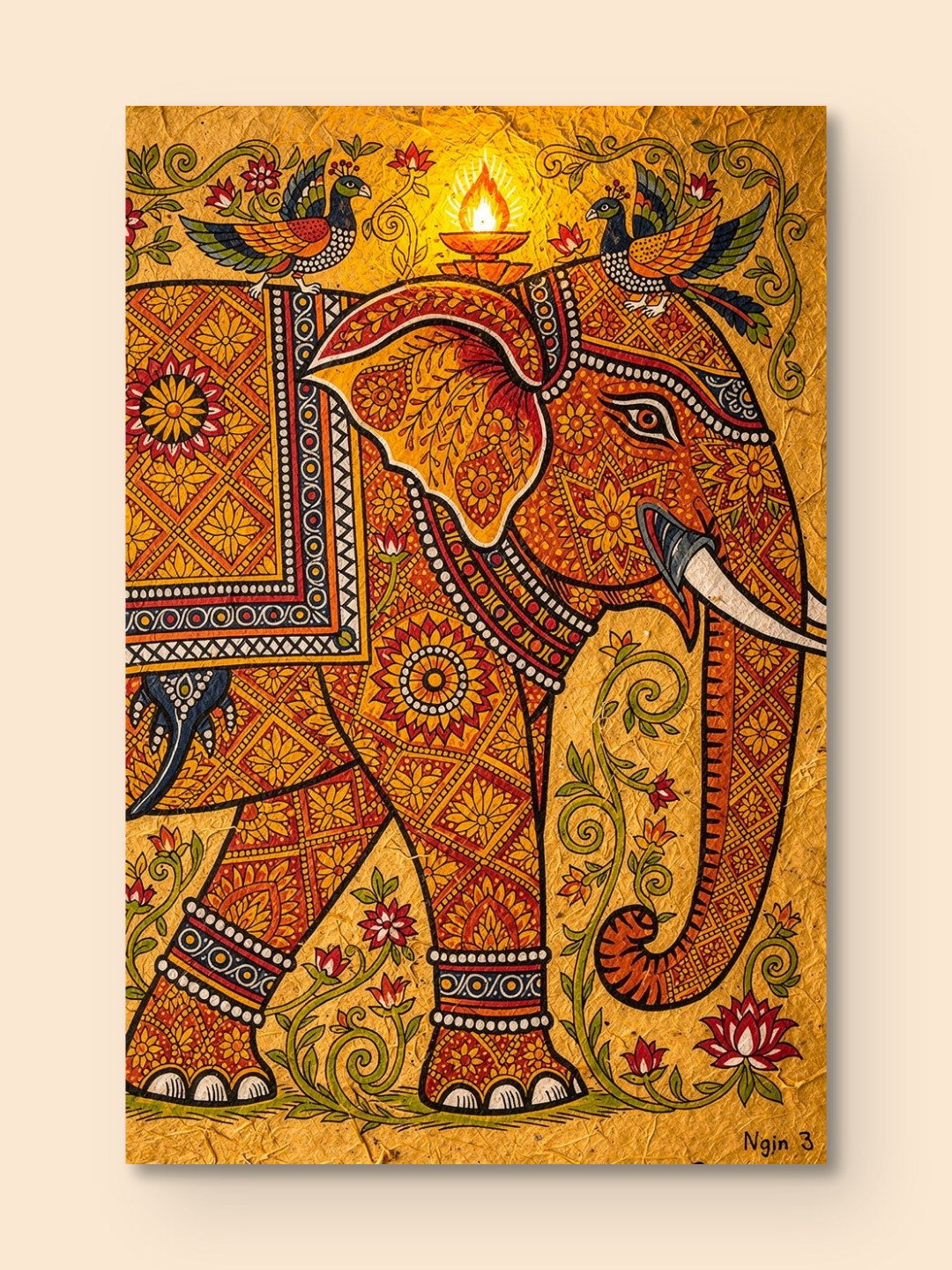 Madhubani Sacred Elephant — canvas