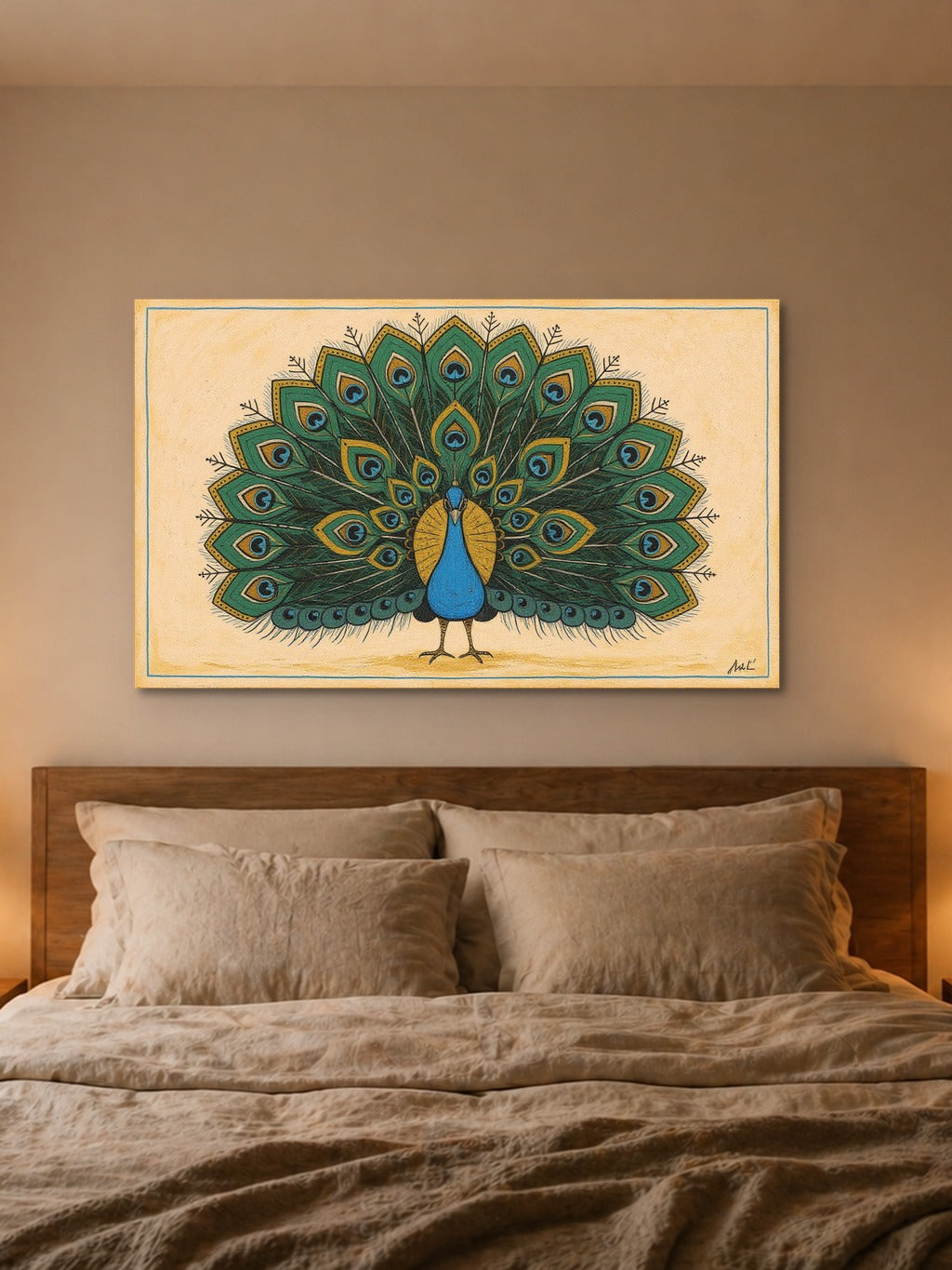 Divine Peacock Madhubani Print — room 4