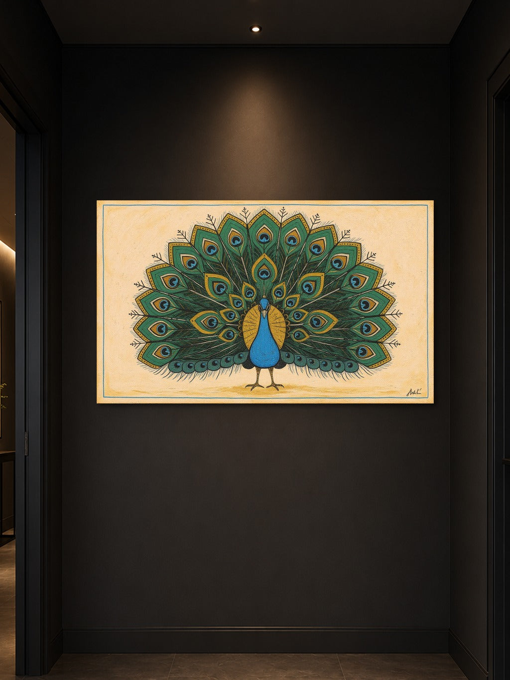 Divine Peacock Madhubani Print — room 3