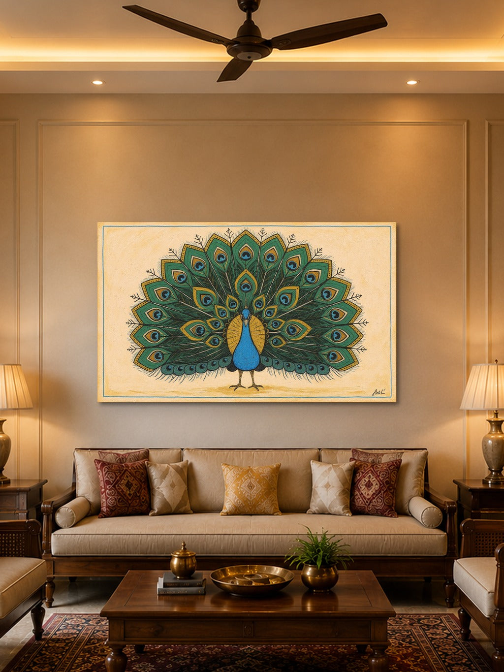 Divine Peacock Madhubani Print — room 2
