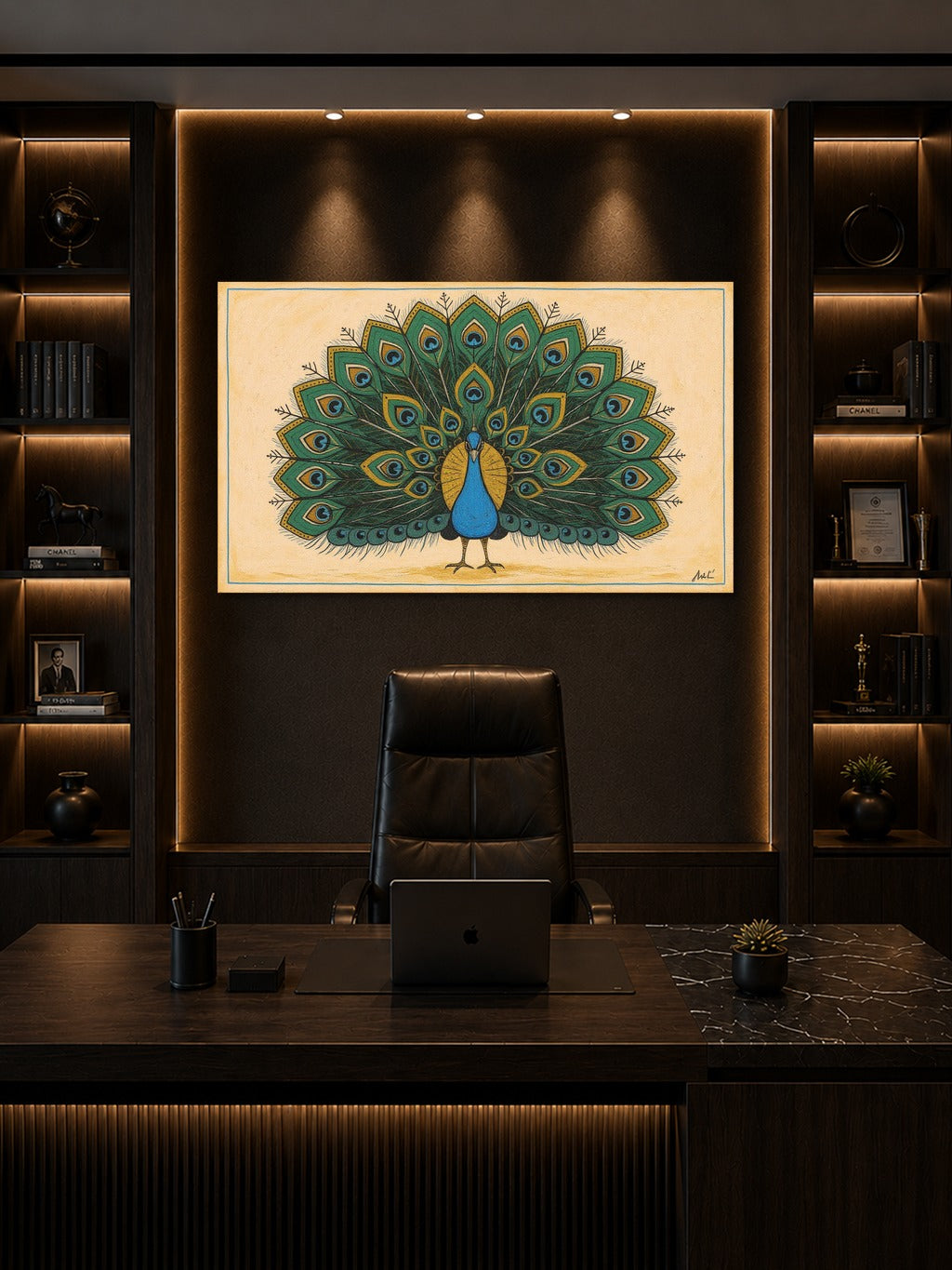 Divine Peacock Madhubani Print — room 8
