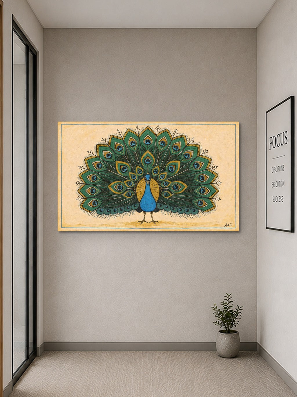 Divine Peacock Madhubani Print — room 9