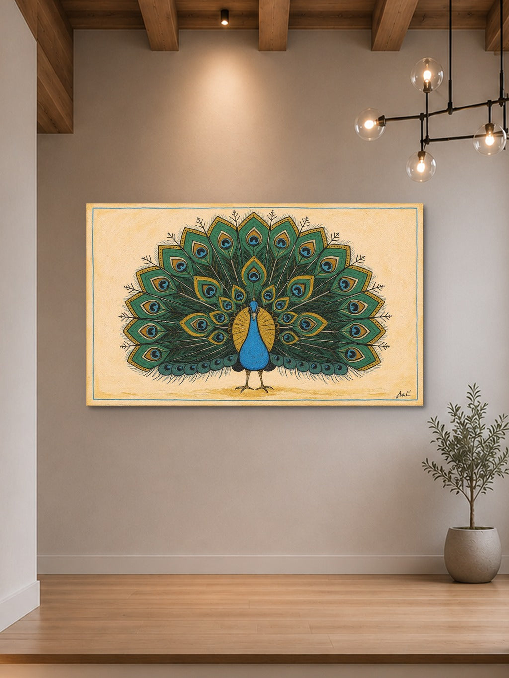 Divine Peacock Madhubani Print — room 7