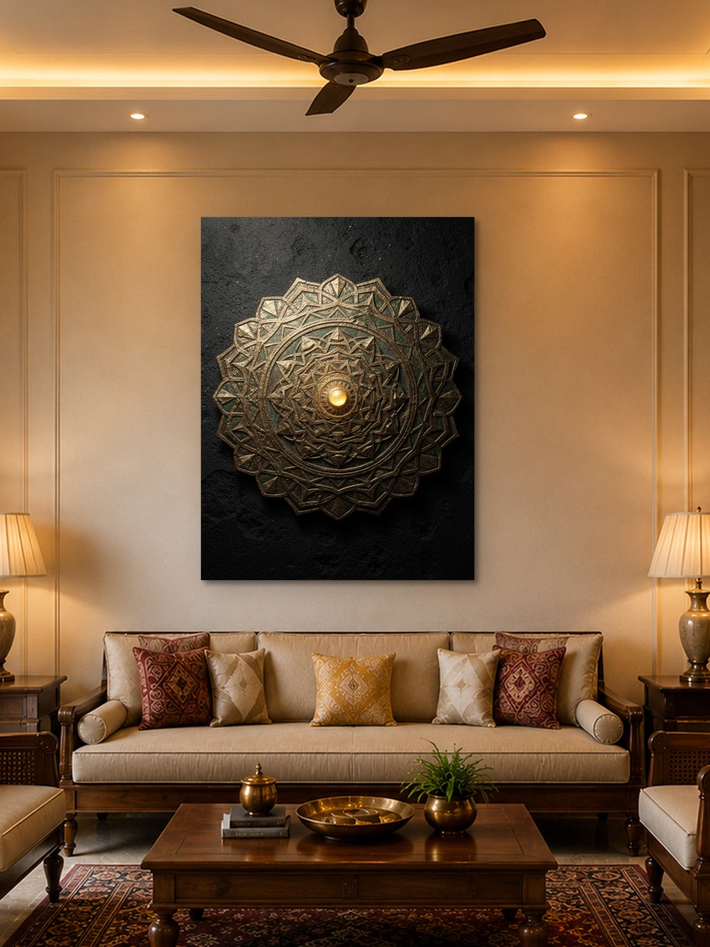 Sacred Copper Mandala Print — room 2