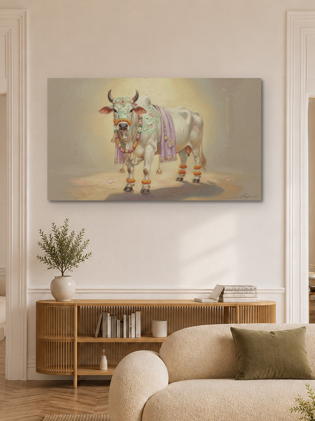 Sacred Cow Pichwai Oil Art — room 6