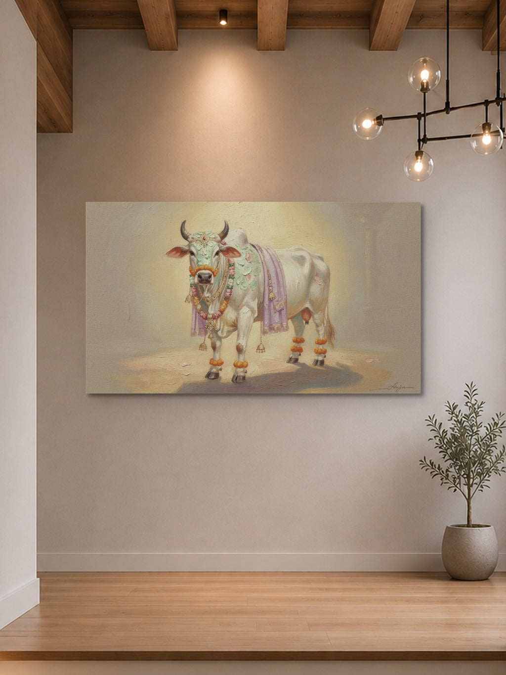 Sacred Cow Pichwai Oil Art — room 7