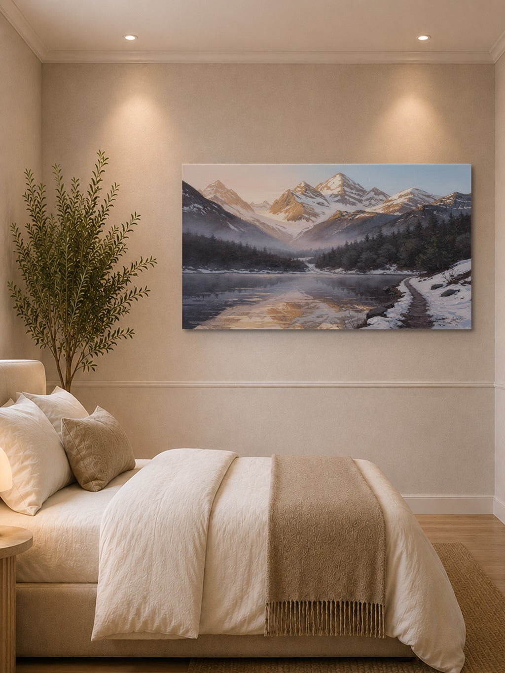Sunrise Over Snow-Capped Peaks – Acrylic Mountain Wall Art — room 1