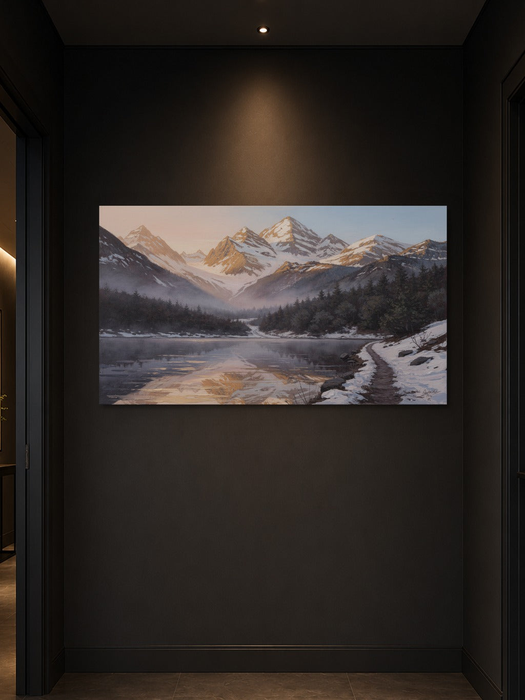 Sunrise Over Snow-Capped Peaks – Acrylic Mountain Wall Art — room 3