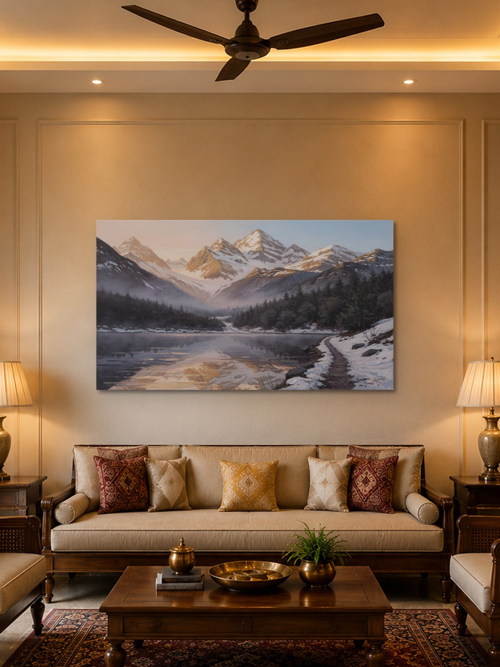 Sunrise Over Snow-Capped Peaks – Acrylic Mountain Wall Art — room 2