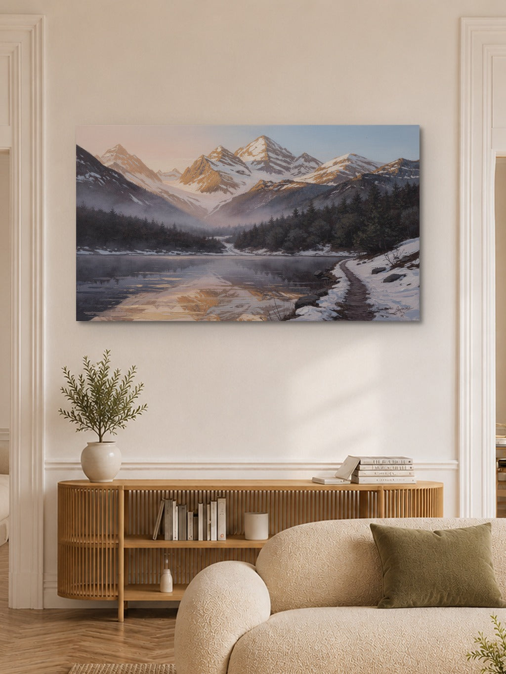Sunrise Over Snow-Capped Peaks – Acrylic Mountain Wall Art — room 6