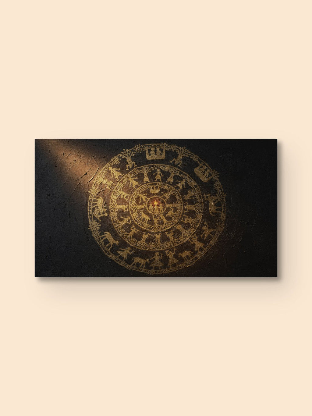 Warli Gold Dance Circle — canvas